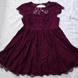 Women's Lace Fit & Flare Dress in Burgundy